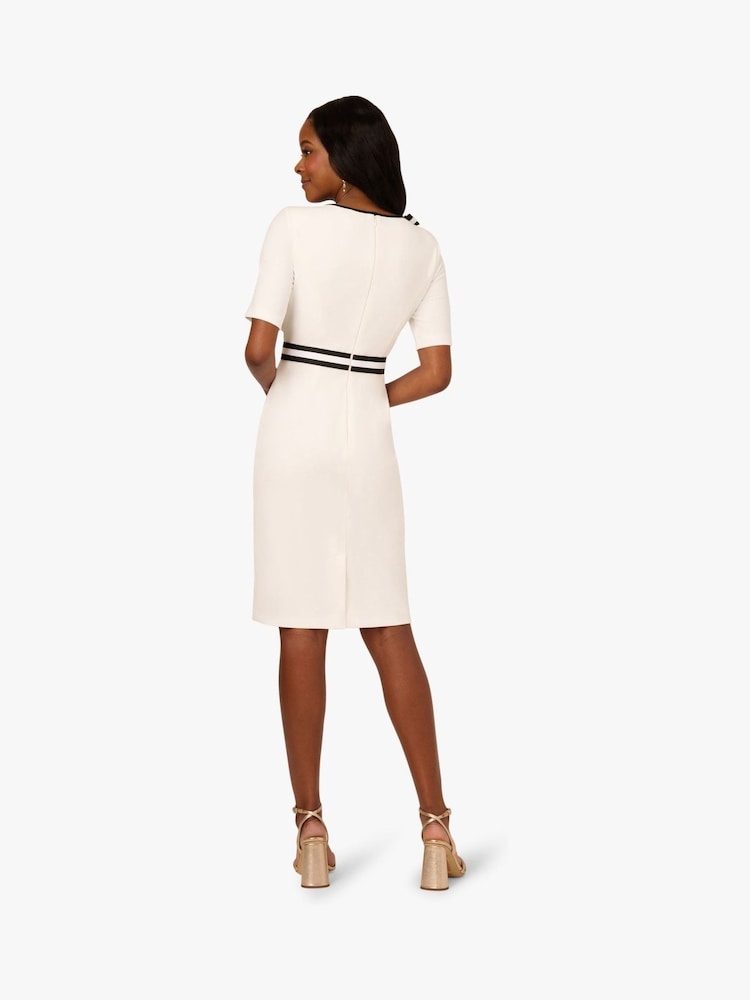 Adrianna Papell Crepe Ribbon Short White Dress - Image 2 of 6