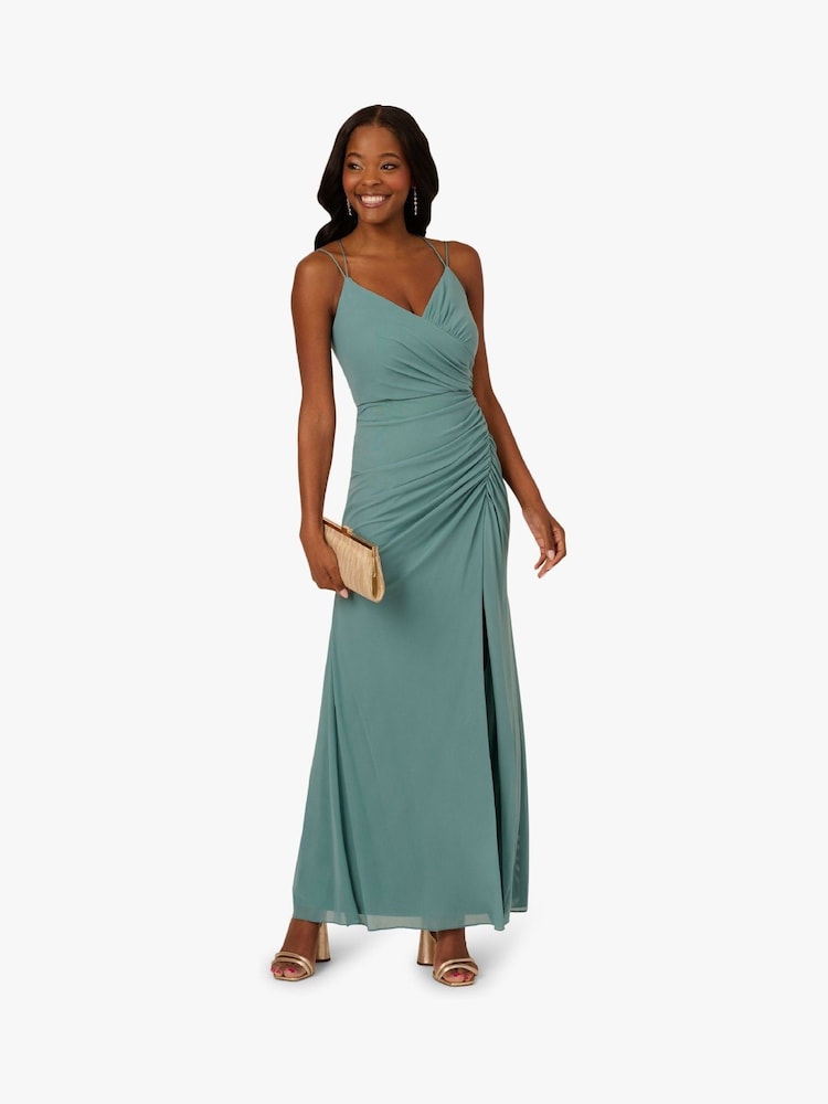 Buy Adrianna Papell Green Stretch Mesh Draped Gown from Next USA Buy Adrianna Papell Green Stretch Mesh Draped Gown from Next USA
