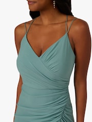 Adrianna Papell Green Stretch Mesh Draped Gown - Image 5 of 6