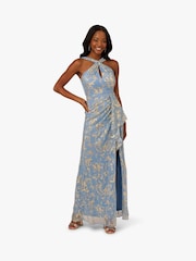 Adrianna Papell Blue Halter Soft Skirt Gown - Image 2 of 6