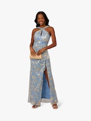 Adrianna Papell Blue Halter Soft Skirt Gown - Image 4 of 6