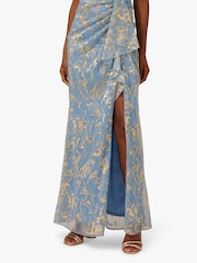 Adrianna Papell Blue Halter Soft Skirt Gown - Image 5 of 6