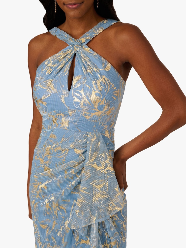 Adrianna Papell Blue Halter Soft Skirt Gown - Image 6 of 6