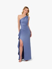 Adrianna Papell Blue One Shoulder Satin Crepe Gown - Image 1 of 6