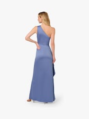 Adrianna Papell Blue One Shoulder Satin Crepe Gown - Image 2 of 6