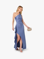 Adrianna Papell Blue One Shoulder Satin Crepe Gown - Image 3 of 6