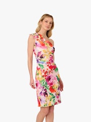 Adrianna Papell Pink Print One Shoulder Dress - Image 2 of 6