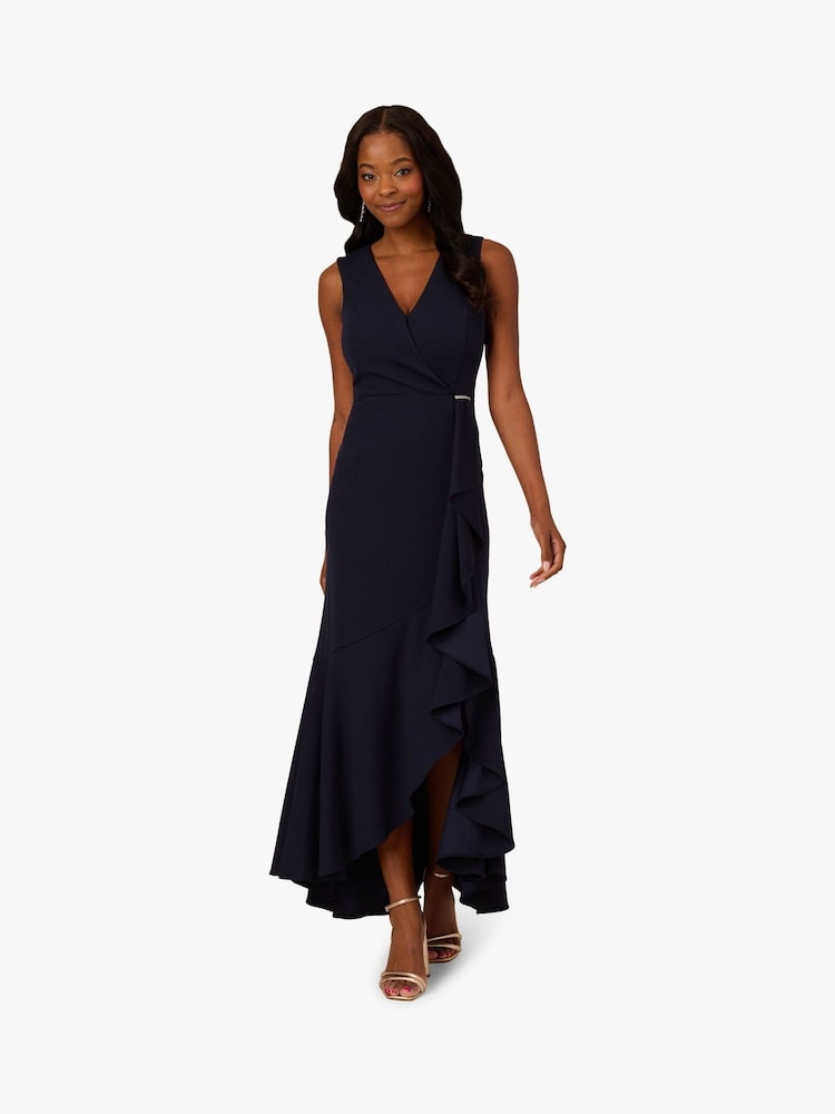 Adrianna Papell Blue Studio Ruffle Flounce Crepe Gown - Image 1 of 6