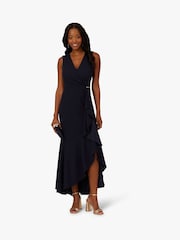 Adrianna Papell Blue Studio Ruffle Flounce Crepe Gown - Image 3 of 6