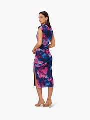 Adrianna Papell Blue Print Mesh Draped Dress - Image 3 of 7