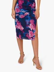 Adrianna Papell Blue Print Mesh Draped Dress - Image 5 of 7