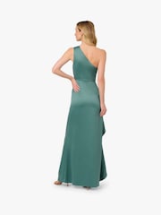 Adrianna Papell Green One Shoulder Satin Crepe Gown - Image 2 of 6
