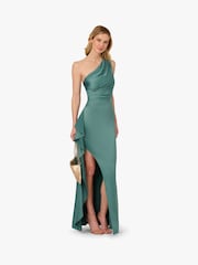 Adrianna Papell Green One Shoulder Satin Crepe Gown - Image 3 of 6