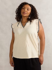 Live Unlimited Cream 100% Cotton Slub Pintuck Top - Image 1 of 5