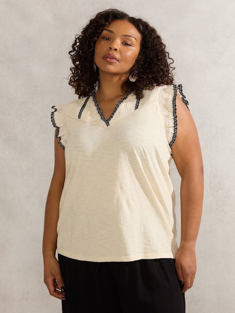 Live Unlimited Cream 100% Cotton Slub Pintuck Top - Image 1 of 5