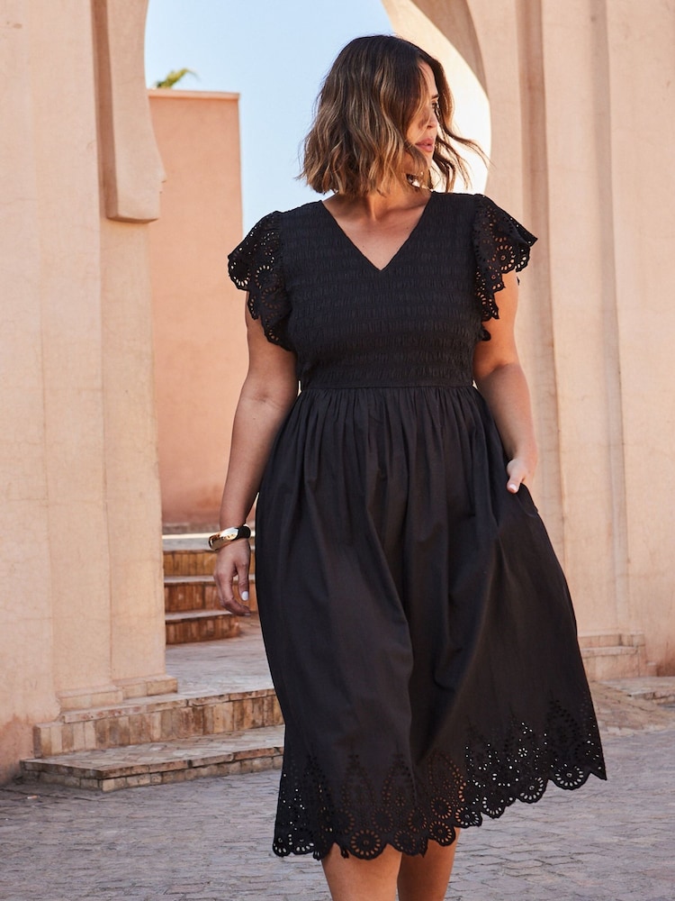 Live Unlimited Black Broderie Shirred Dress - Image 1 of 7 Live Unlimited Black Broderie Shirred Dress - Image 1 of 7