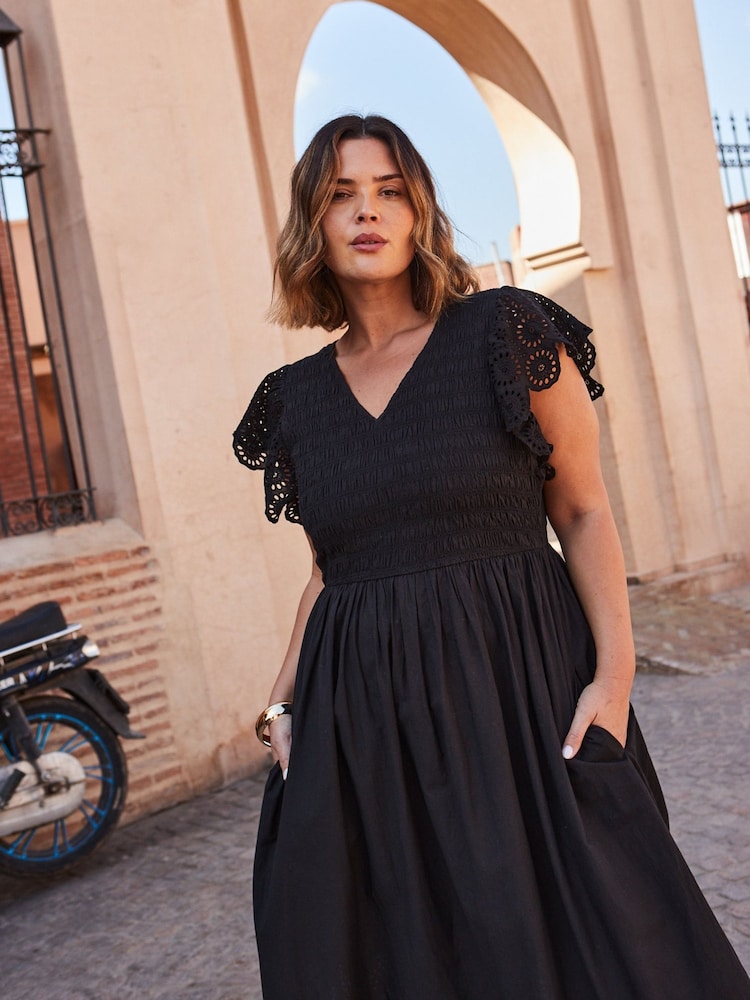 Live Unlimited Black Broderie Shirred Dress - Image 2 of 7 Live Unlimited Black Broderie Shirred Dress - Image 2 of 7