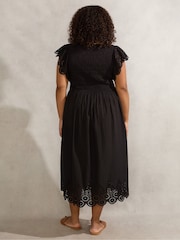Live Unlimited Black Broderie Shirred 100% Organic Cotton Dress - Image 3 of 5