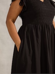 Live Unlimited Black Broderie Shirred 100% Organic Cotton Dress - Image 5 of 5