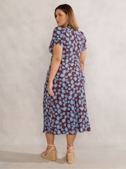 Live Unlimited Brown Floral Print V-Neck Shirred Dress - Image 4 of 4