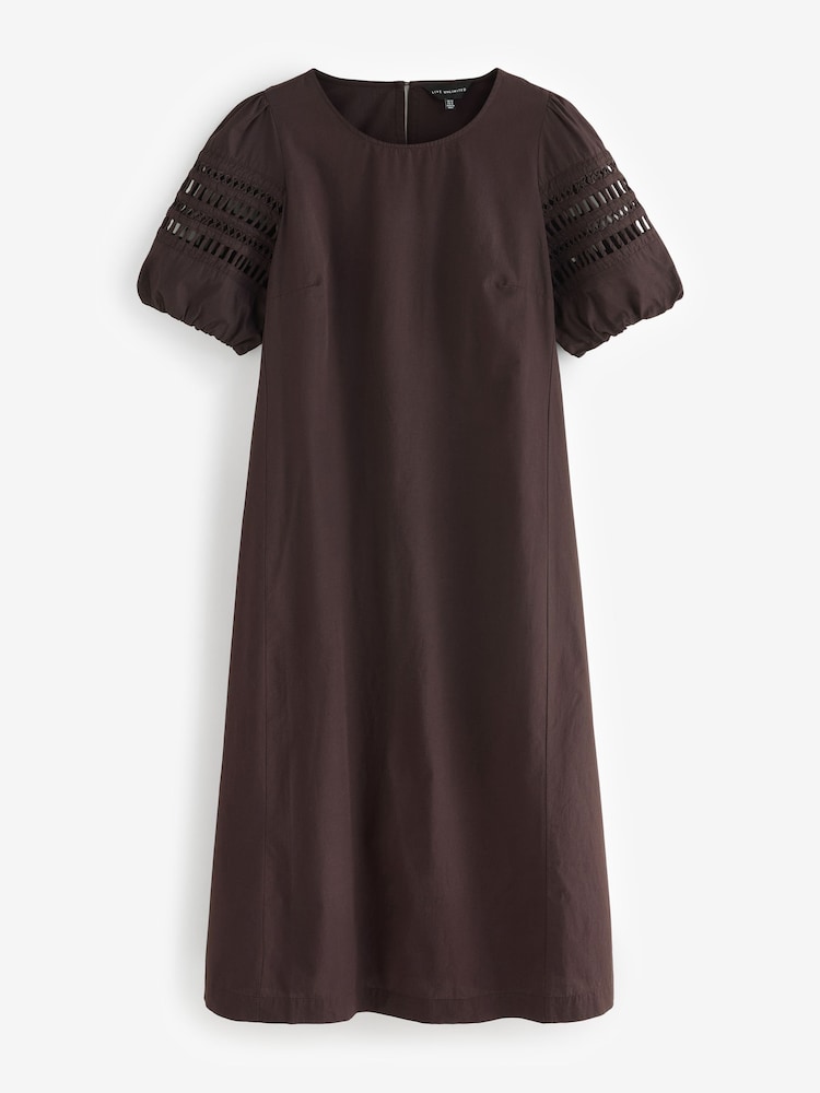 Live Unlimited Brown 100% Cotton Puff Sleeve Midaxi Dress - Image 1 of 1