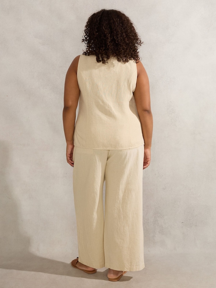 Live Unlimited Natural Linen Full Length Drawstring Trousers - Image 4 of 4