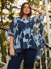 Live Unlimited Blue Abstract Floral High low Overlay Blouses - Image 1 of 6