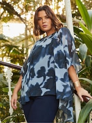 Live Unlimited Blue Abstract Floral High low Overlay Blouses - Image 2 of 6