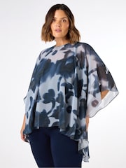 Live Unlimited Blue Abstract Floral High low Overlay Blouses - Image 4 of 6