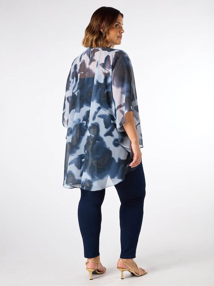 Live Unlimited Blue Abstract Floral High low Overlay Blouses - Image 6 of 6