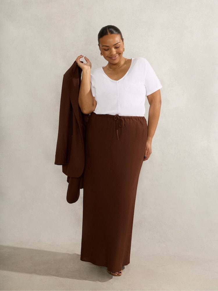 Live Unlimited Brown Linen Blend Bias Cut Skirt - Image 1 of 3