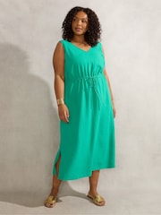 Live Unlimited Green Linen Blend Drawstring Dress - Image 2 of 4