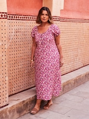 Live Unlimited Floral Gathered Neck Midi Dress - Imagen 1 de 5