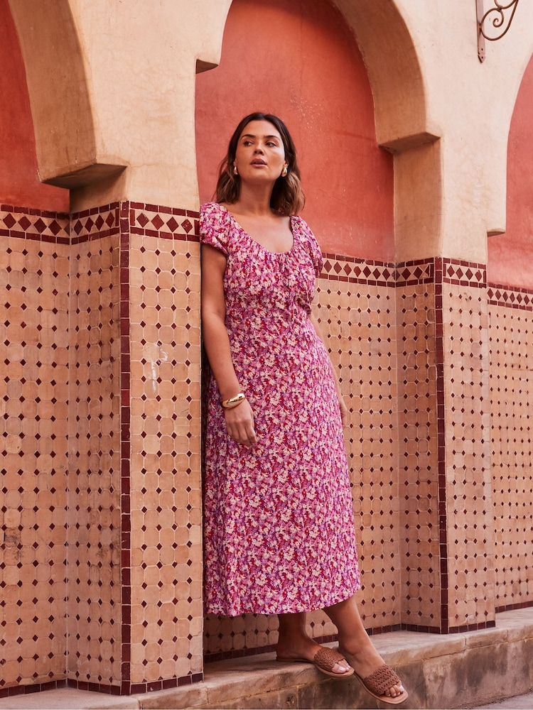 Live Unlimited Floral Gathered Neck Midi Dress - Imagen 2 de 5