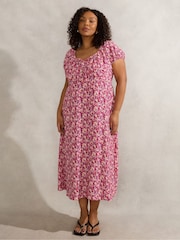 Live Unlimited Floral Gathered Neck Midi Dress - Imagen 3 de 5