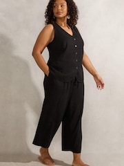 Live Unlimited Black Linen Mix Tapered Trousers - Image 1 of 3