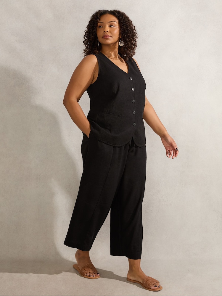 Live Unlimited Black Linen Mix Tapered Trousers - Image 2 of 3
