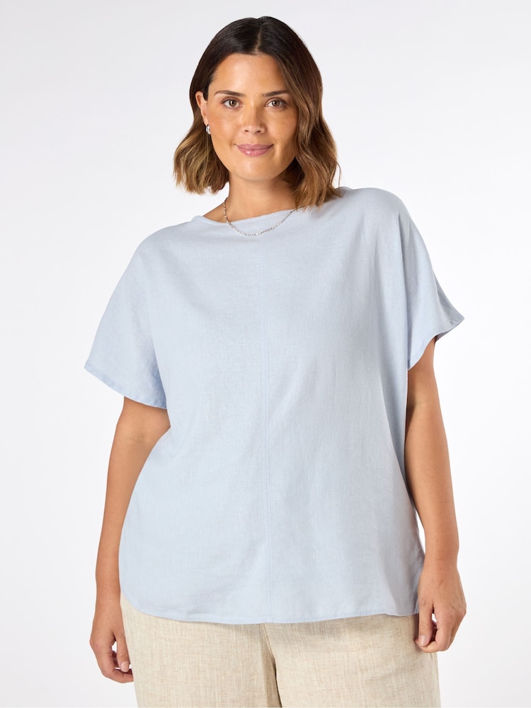 Live Unlimited Light Blue Linen Seamed Detail Top - Image 1 of 5