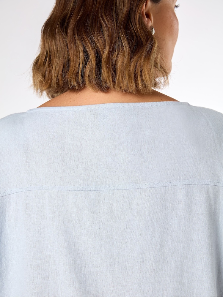 Live Unlimited Light Blue Linen Seamed Detail Top - Image 2 of 5