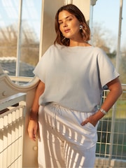 Live Unlimited Light Blue Linen Seamed Detail Top - Image 4 of 5