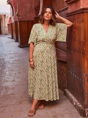 Live Unlimited Green Ditsy Jersey Angel Sleeve Wrap Dress - Image 2 of 3