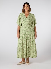 Live Unlimited Green Ditsy Jersey Angel Sleeve Wrap Dress - Image 3 of 3
