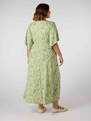 Live Unlimited Green Ditsy Jersey Angel Sleeve Wrap Dress - Image 4 of 5