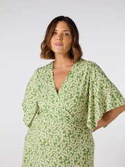 Live Unlimited Green Ditsy Jersey Angel Sleeve Wrap Dress - Image 5 of 5