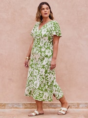 Live Unlimited Green Floral Flutter Sleeve Dress - Image 1 of 4