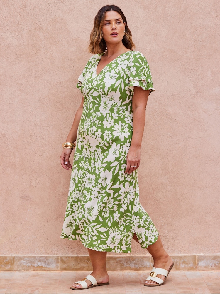 Live Unlimited Green Floral Flutter Sleeve Dress - Image 1 of 4