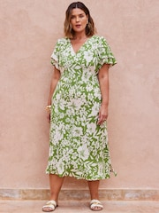 Live Unlimited Green Floral Flutter Sleeve Dress - Image 2 of 4
