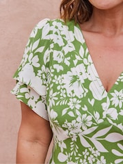 Live Unlimited Green Floral Flutter Sleeve Dress - Image 3 of 4