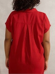 Live Unlimited Red Linen Blend Chuck On Shirt Dress - Image 2 of 5