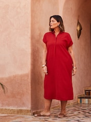 Live Unlimited Red Linen Blend Chuck On Shirt Dress - Image 4 of 5